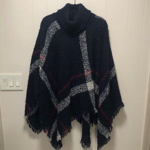 One Size Fits All Sweater Poncho with Cowl Neck